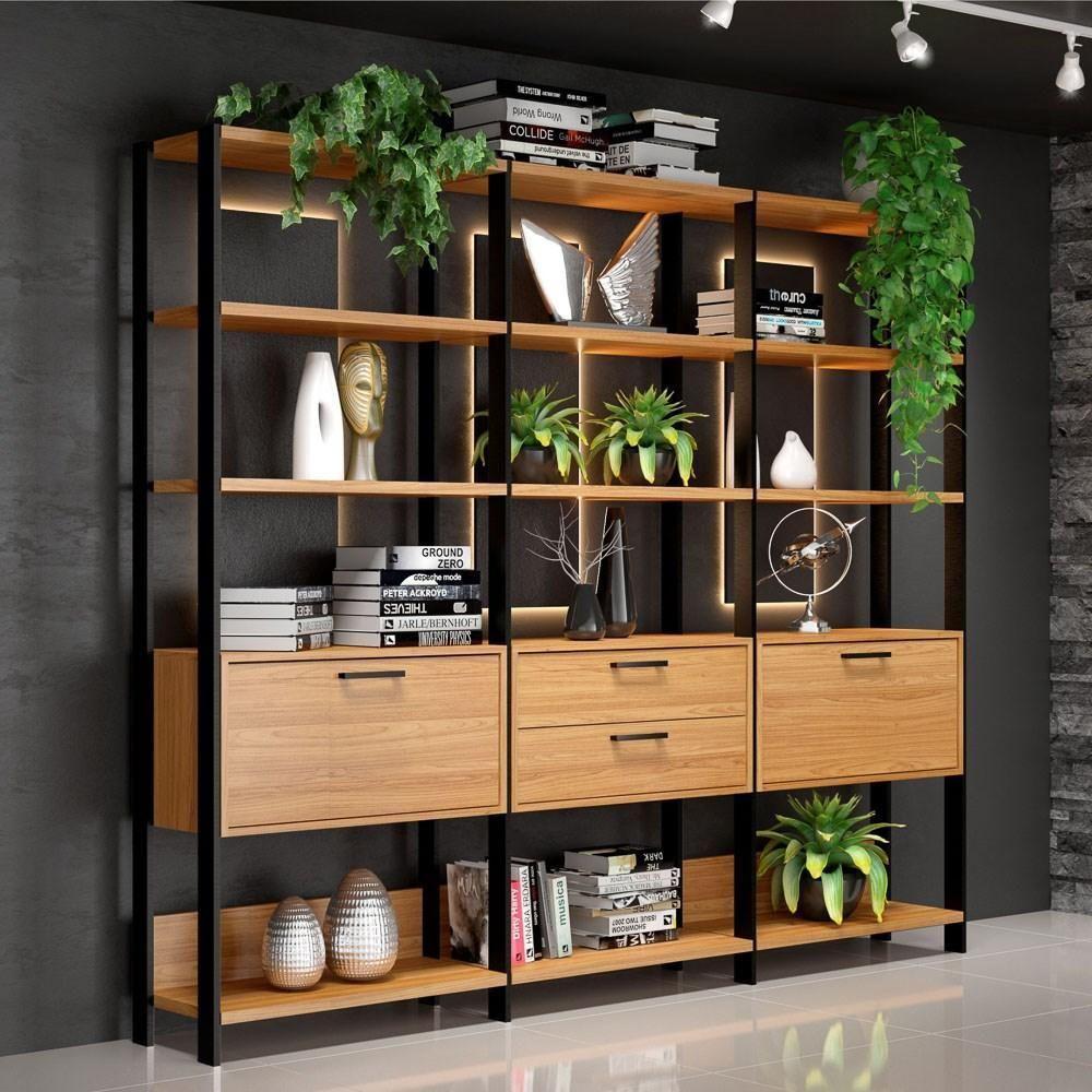 Estante Alta Estilo Industrial 2 Portas 2 Gavetas E93 Freijó/preto Fosco - Pradel - 2