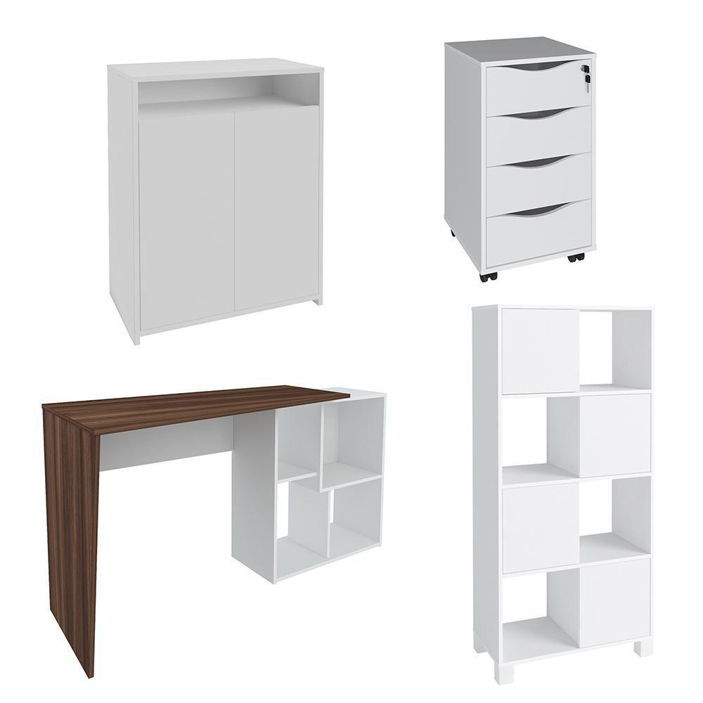 Conjunto Escritório Home Office 4 Peças Look A06 Branco/ipê - Mpozenato - 1