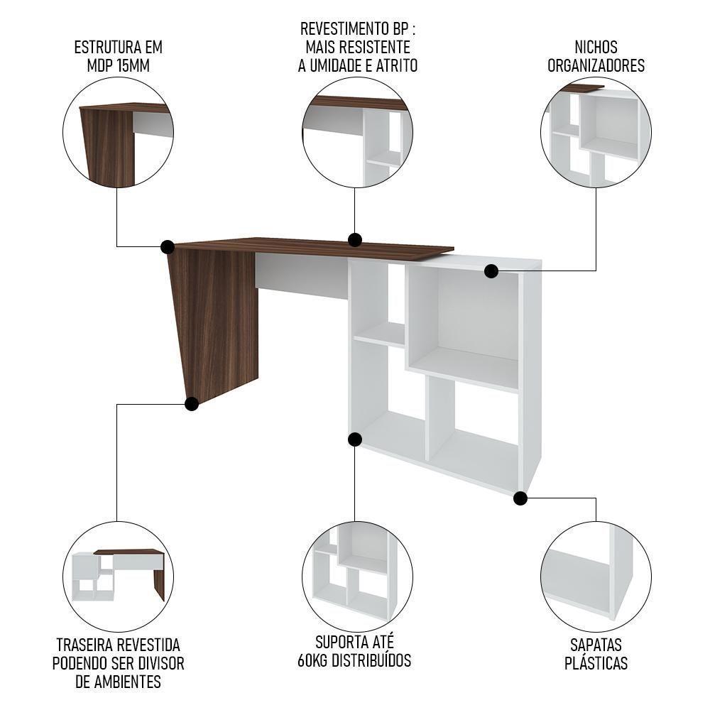 Conjunto Escritório Home Office 4 Peças Look A06 Branco/ipê - Mpozenato - 3