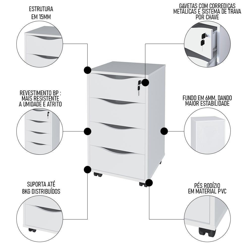 Conjunto Escritório Home Office 4 Peças Look A06 Branco/ipê - Mpozenato - 6