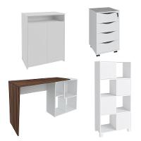 Conjunto Escritório Home Office 4 Peças Look A06 Branco/ipê - Mpozenato - 1