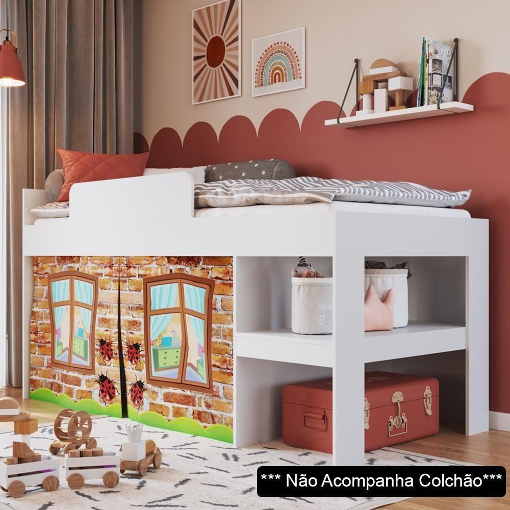 Cama Elevada Com Cortina Imaginação Meu Fofinho A05 Branco - Mpozenato - 2