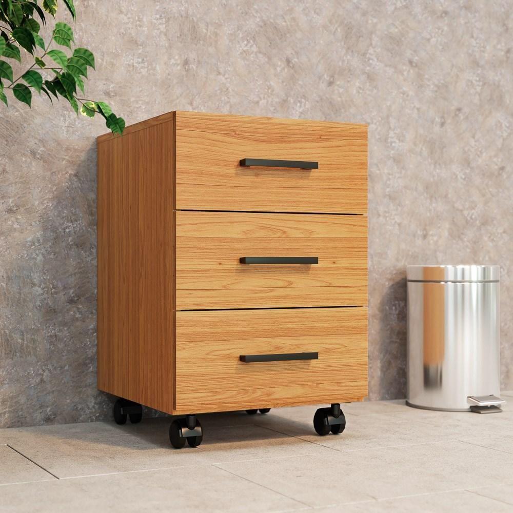 Gaveteiro Com Rodízios 3 Gavetas Estilo Industrial F16 Freijó - Pradel - 2