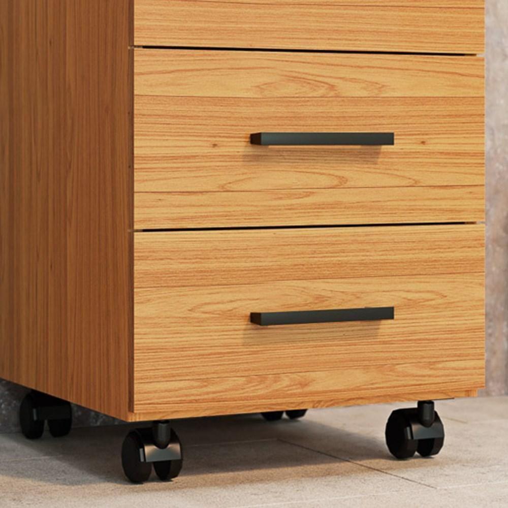 Gaveteiro Com Rodízios 3 Gavetas Estilo Industrial F16 Freijó - Pradel - 3