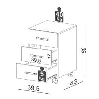 Gaveteiro Com Rodízios 3 Gavetas Estilo Industrial F16 Freijó - Pradel - 4