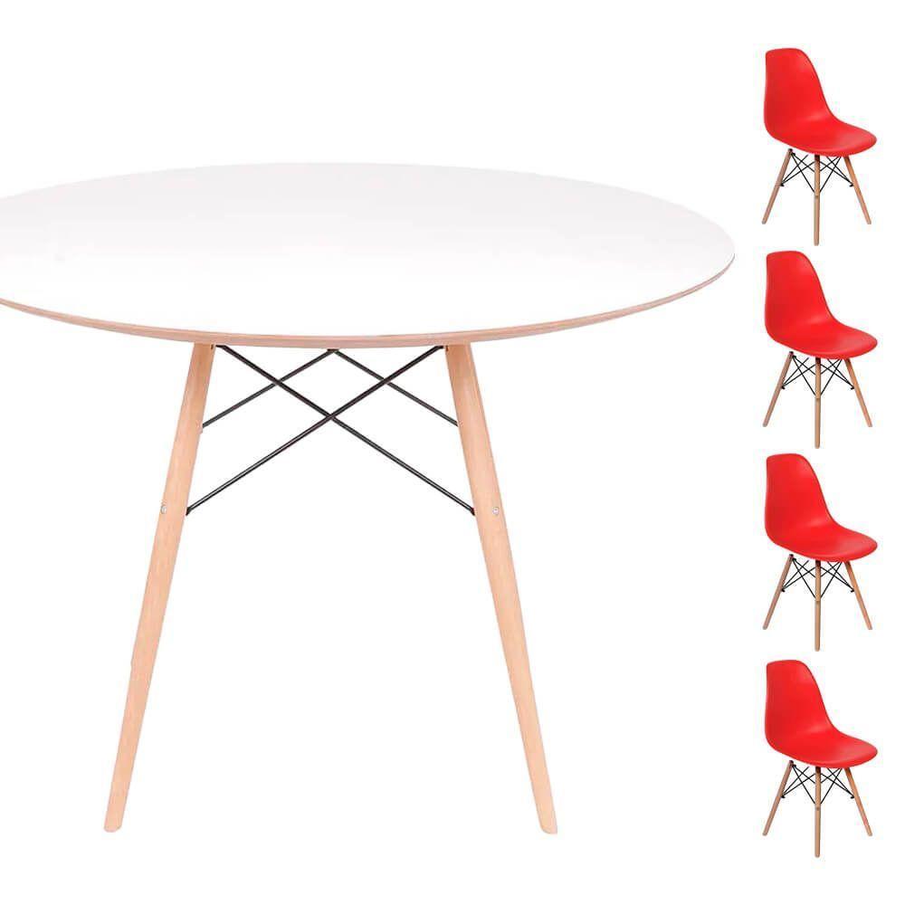 Conjunto Mesa Eames Branca 120cm + 4 Cadeiras Vermelha - 1