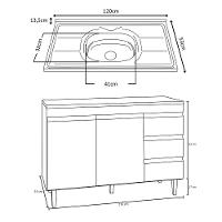 Balcão Gabinete Com Pia Inox 120cm Andréia 2 Portas Cinza - Ajl Móveis