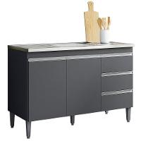 Balcão Gabinete Com Pia Inox 120cm Andréia 2 Portas Cinza - Ajl Móveis - 7