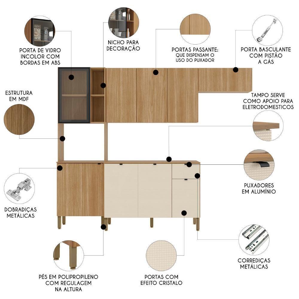 Cozinha Compacta Balcão Com Tampo 120cm Laura Plus Freijó/soft Z06 - Mpozenato - 3