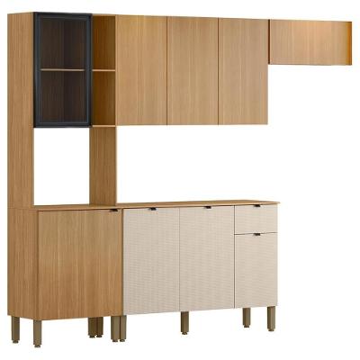 Cozinha Compacta Balcão com Tampo Laura Plus Freijó Soft Z06 9 Portas 1 Gaveta MDF Amadeirado