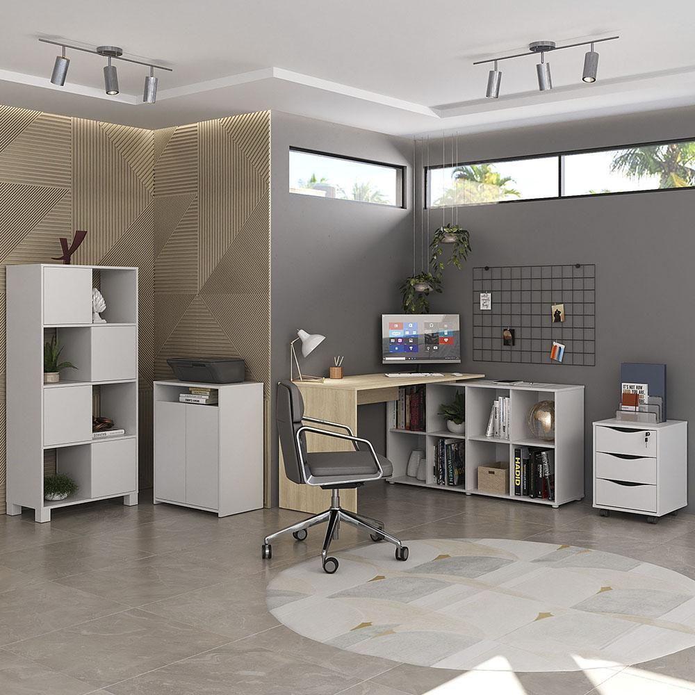 Conjunto Escritório Home Office 4 Peças Side A06 Branco/carvalho - Mpozenato - 2