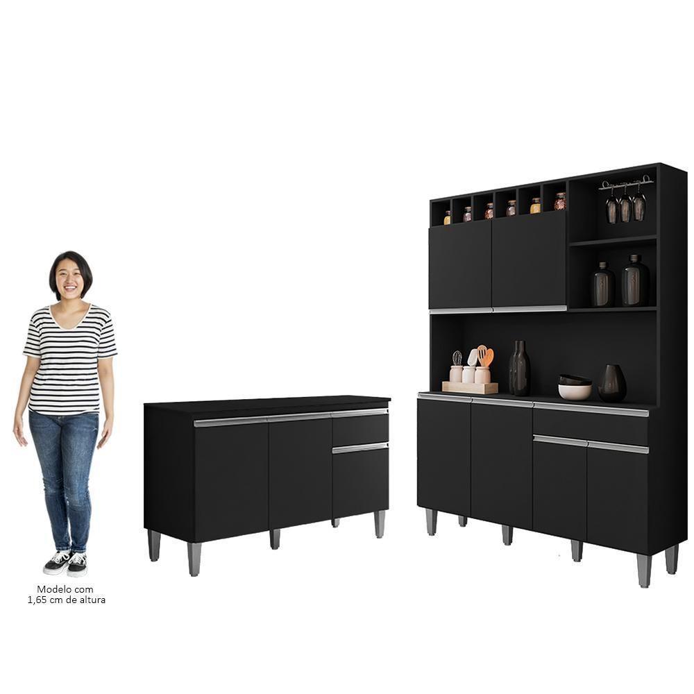 Cozinha Compacta Alice E Balcão Gabinete Com Tampo Tatiane 120cm Preto - Ajl Móveis - 5
