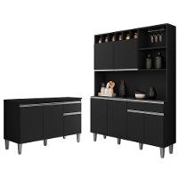 Cozinha Compacta Alice E Balcão Gabinete Com Tampo Tatiane 120cm Preto - Ajl Móveis - 1
