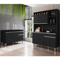 Cozinha Compacta Alice E Balcão Gabinete Com Tampo Tatiane 120cm Preto - Ajl Móveis - 2