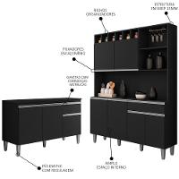 Cozinha Compacta Alice E Balcão Gabinete Com Tampo Tatiane 120cm Preto - Ajl Móveis - 3
