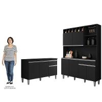 Cozinha Compacta Alice E Balcão Gabinete Com Tampo Tatiane 120cm Preto - Ajl Móveis - 5