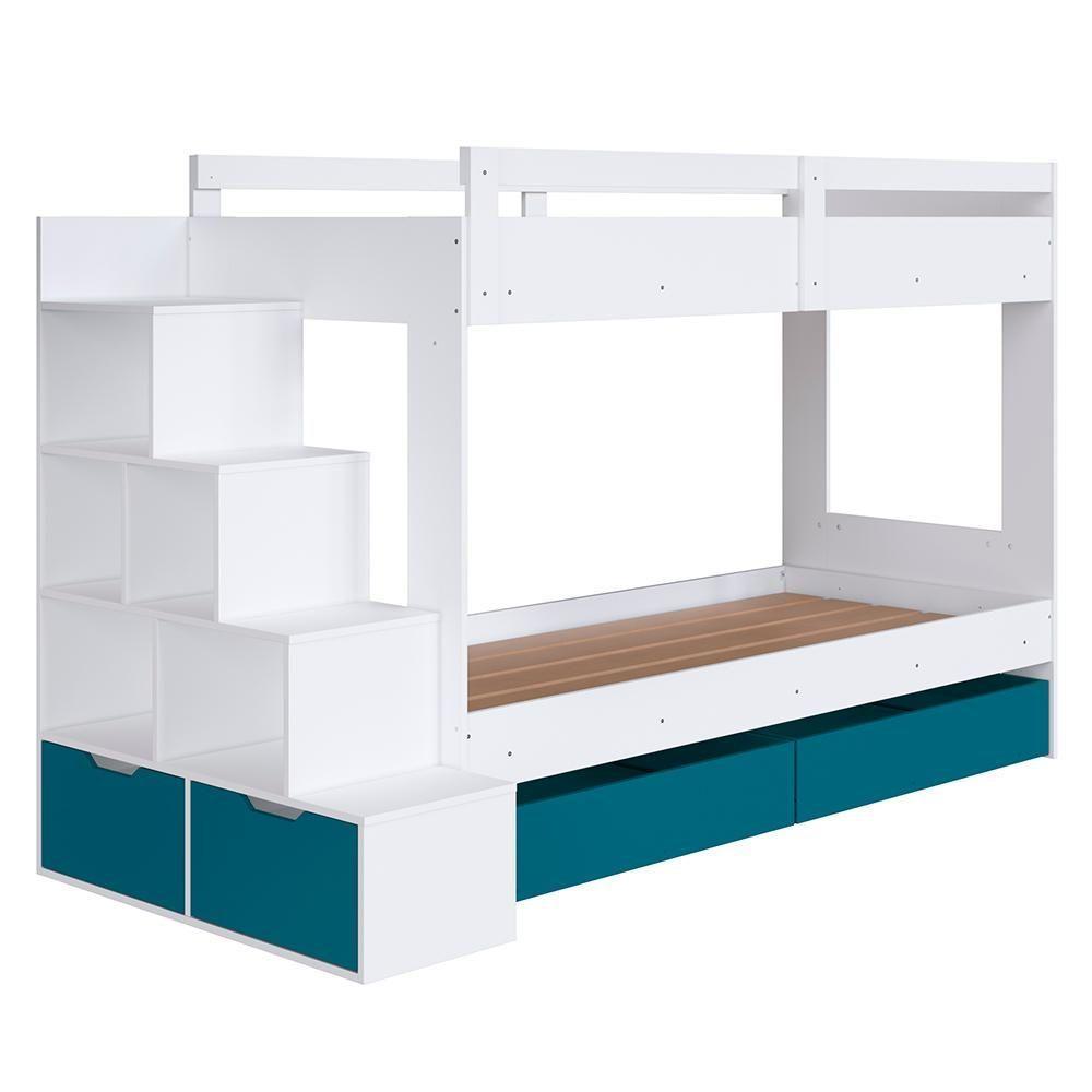 Beliche Infantil Com Escada E 4 Gavetas Infix C06 Branco/azul - Mpozenato - 1