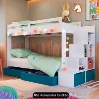 Beliche Infantil Com Escada E 4 Gavetas Infix C06 Branco/azul - Mpozenato - 2