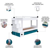 Beliche Infantil Com Escada E 4 Gavetas Infix C06 Branco/azul - Mpozenato - 3