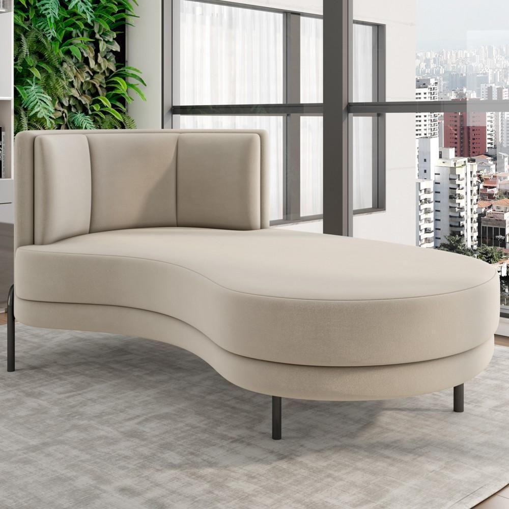 Chaise Longue Divã 164cm Braço Esquerdo Logus D06 Veludo Bege - Mpozenato - 2