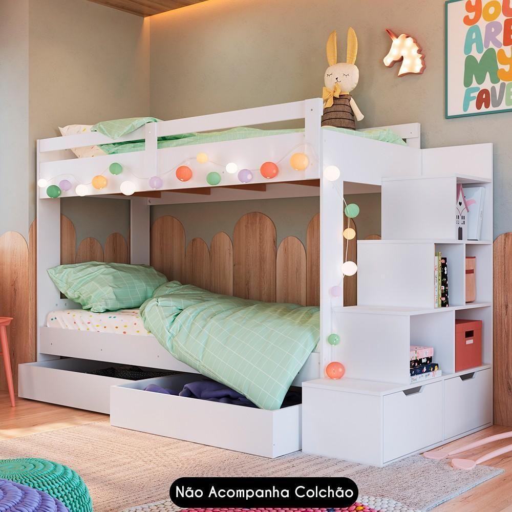 Beliche Infantil Com Escada E 4 Gavetas Infix C06 Branco - Mpozenato - 2