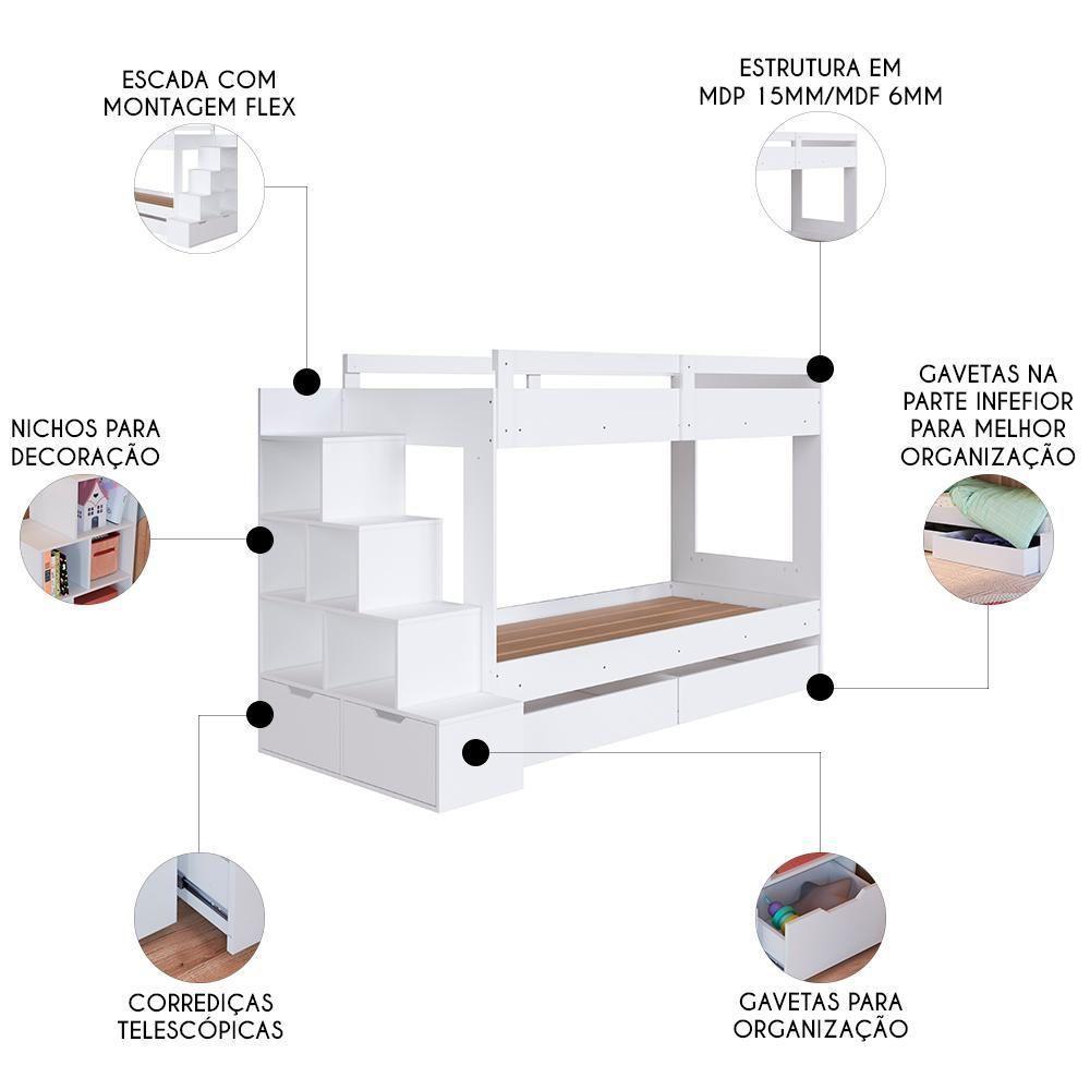 Beliche Infantil Com Escada E 4 Gavetas Infix C06 Branco - Mpozenato - 3