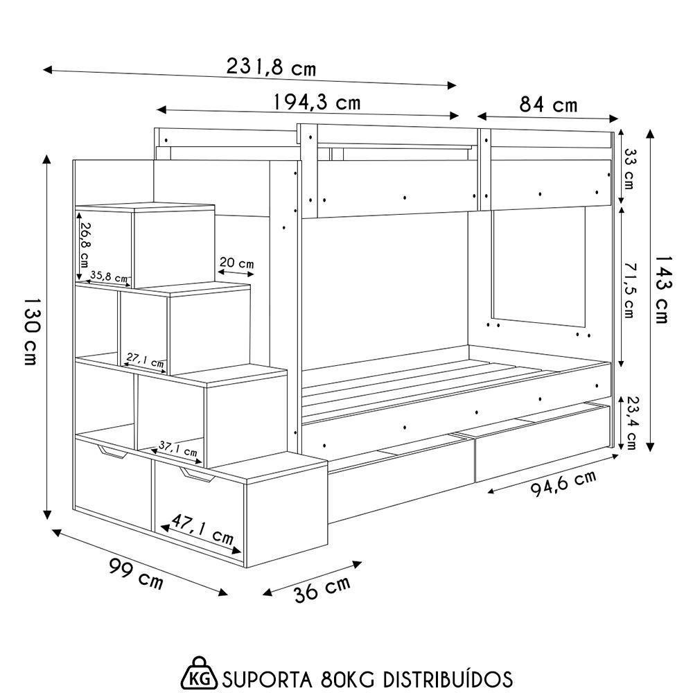 Beliche Infantil Com Escada E 4 Gavetas Infix C06 Branco - Mpozenato - 4