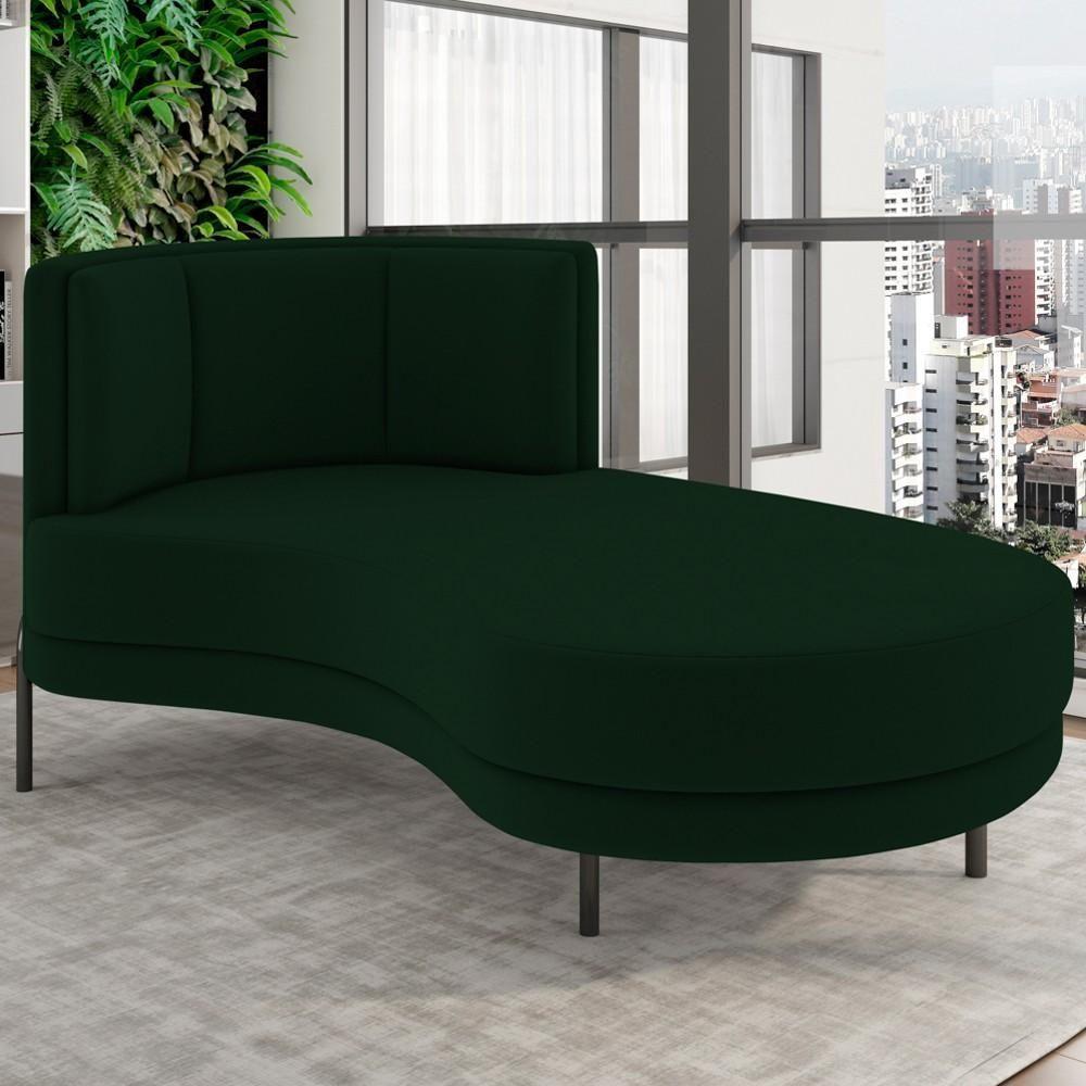 Chaise Longue Divã 164cm Braço Esquerdo Logus D06 Veludo Verde - Mpozenato - 2