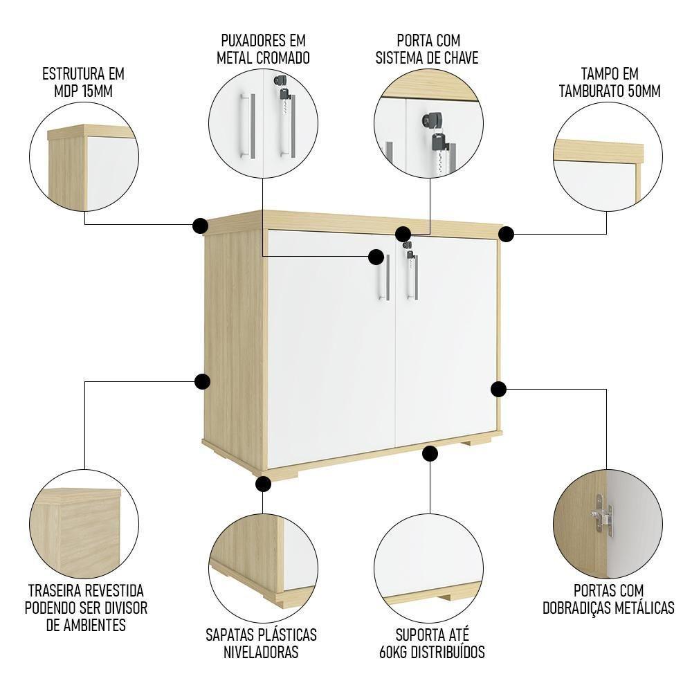 Conjunto Escritório Home Office 3 Peças Mesa Em U Corp A06 Carvalho/branco - Mpozenato - 6
