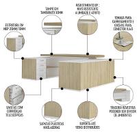 Conjunto Escritório Home Office 3 Peças Mesa Em U Corp A06 Carvalho/branco - Mpozenato - 3