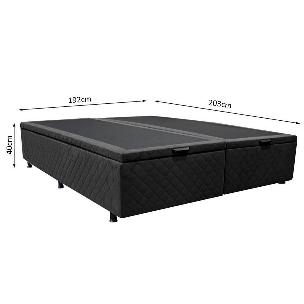 Base Box Baú Para Cama Casal King 192x203cm Bipartido Liz S05 Suede Bordado Preto - Mpozenato - 4