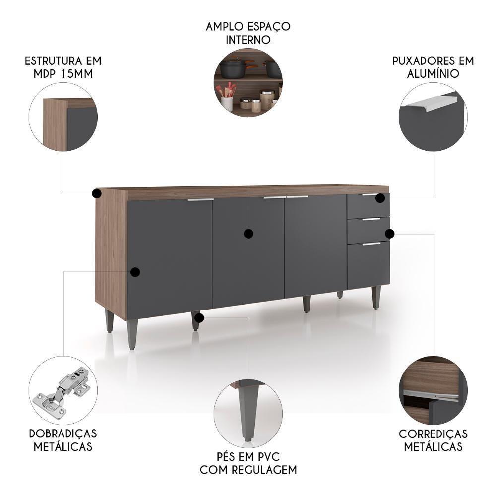 Balcão Para Pia 180cm Sem Tampo Pérola Z34 Freijó/grafite - Mpozenato - 3