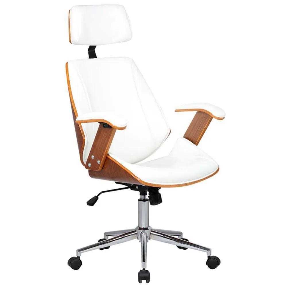 Cadeira De Escritório Presidente Giratória Madeira Liziê R02 Sintético Branco - Mpozenato - 1