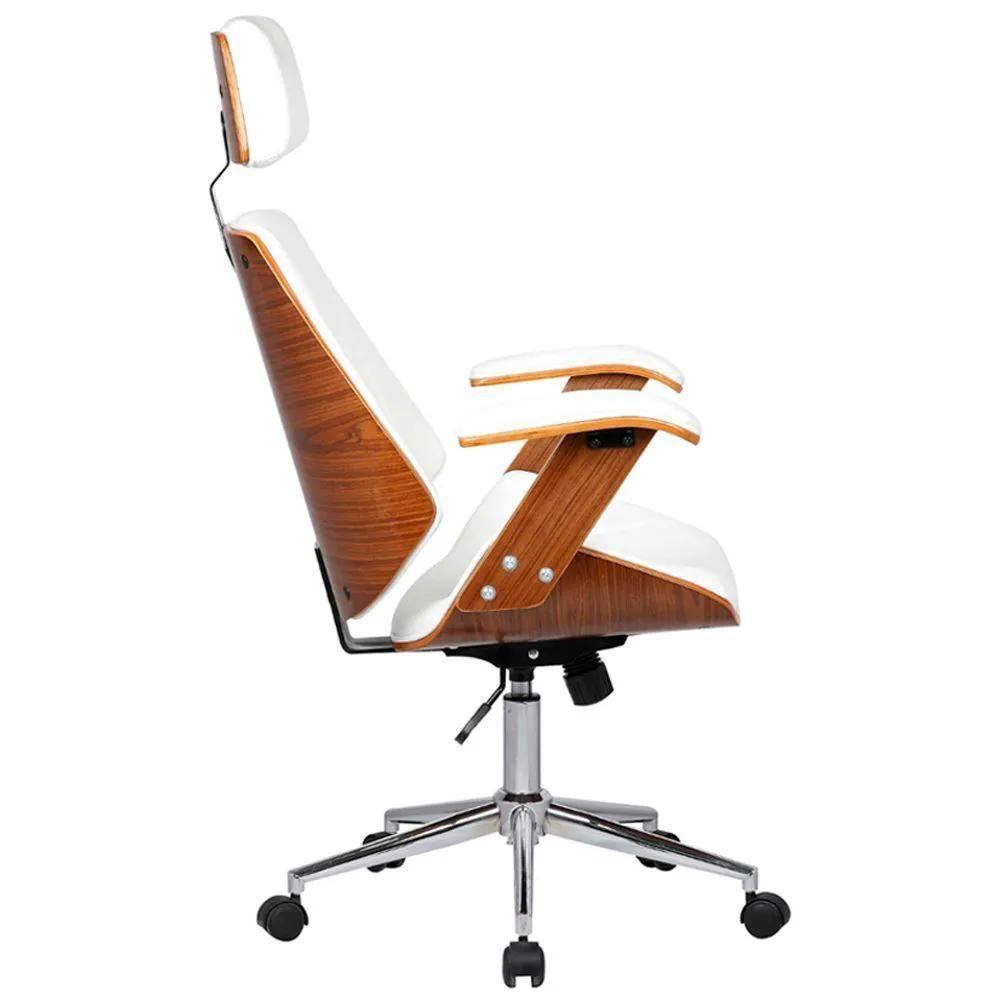 Cadeira De Escritório Presidente Giratória Madeira Liziê R02 Sintético Branco - Mpozenato - 6