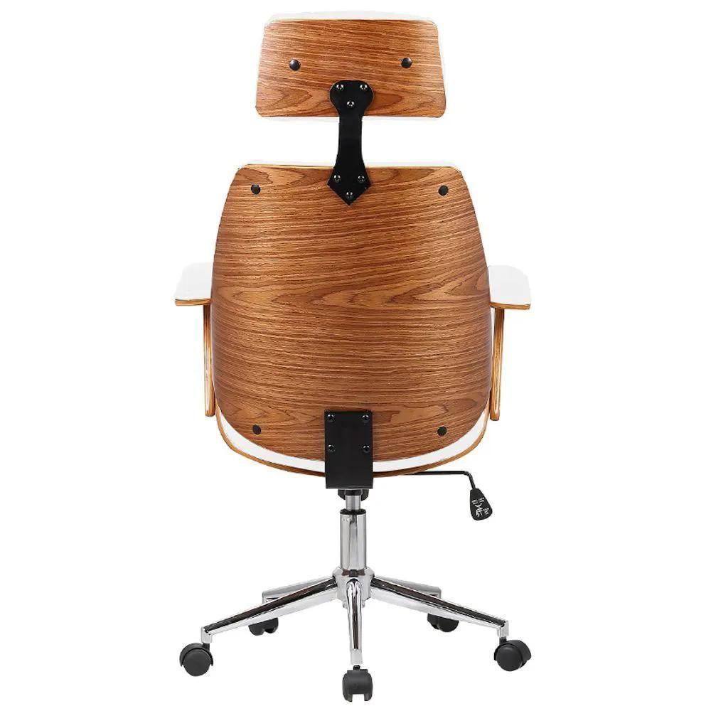 Cadeira De Escritório Presidente Giratória Madeira Liziê R02 Sintético Branco - Mpozenato - 7