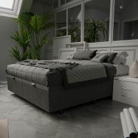 Base Box Baú Para Cama Casal Queen 158x198cm Bipartido Liz S05 Suede Bordado Cinza - Mpozenato - 2