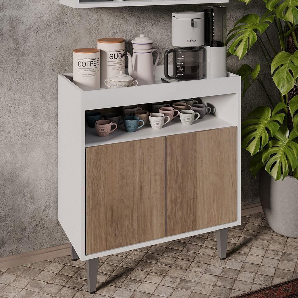 Balcão Aparador Buffet Cantinho Do Café 71cm Lice Z34 Branco/freijó - Mpozenato - 2