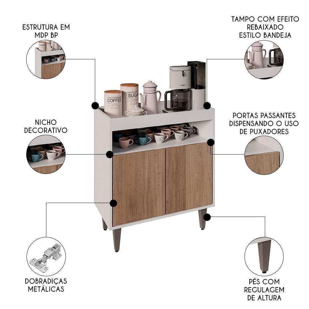 Balcão Aparador Buffet Cantinho Do Café 71cm Lice Z34 Branco/freijó - Mpozenato - 3