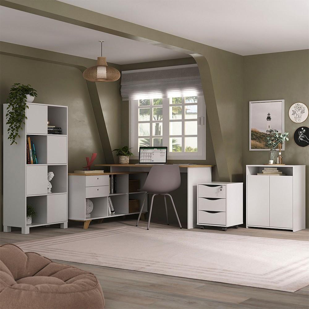 Conjunto Escritório Home Office 4 Peças Golden A06 Olmo/branco - Mpozenato - 3