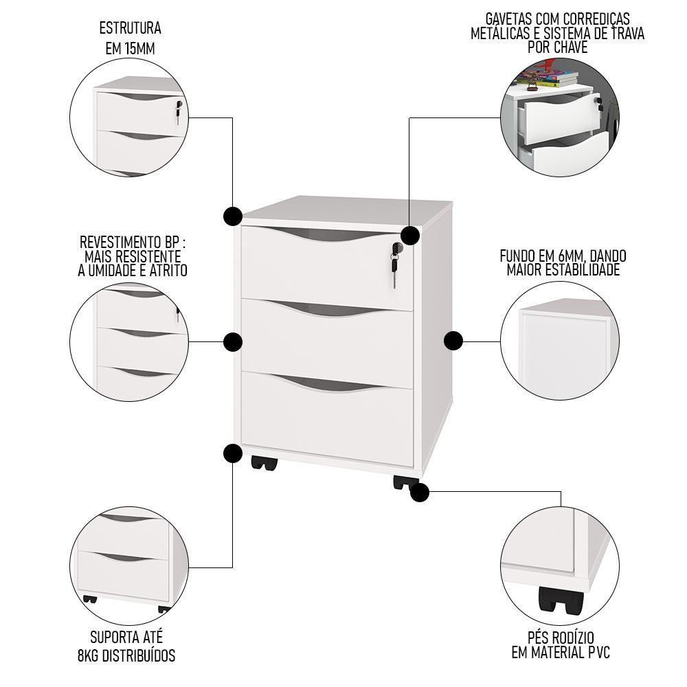 Conjunto Escritório Home Office 4 Peças Golden A06 Olmo/branco - Mpozenato - 7
