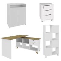 Conjunto Escritório Home Office 4 Peças Golden A06 Olmo/branco - Mpozenato - 1