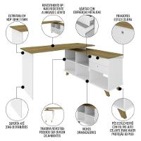 Conjunto Escritório Home Office 4 Peças Golden A06 Olmo/branco - Mpozenato