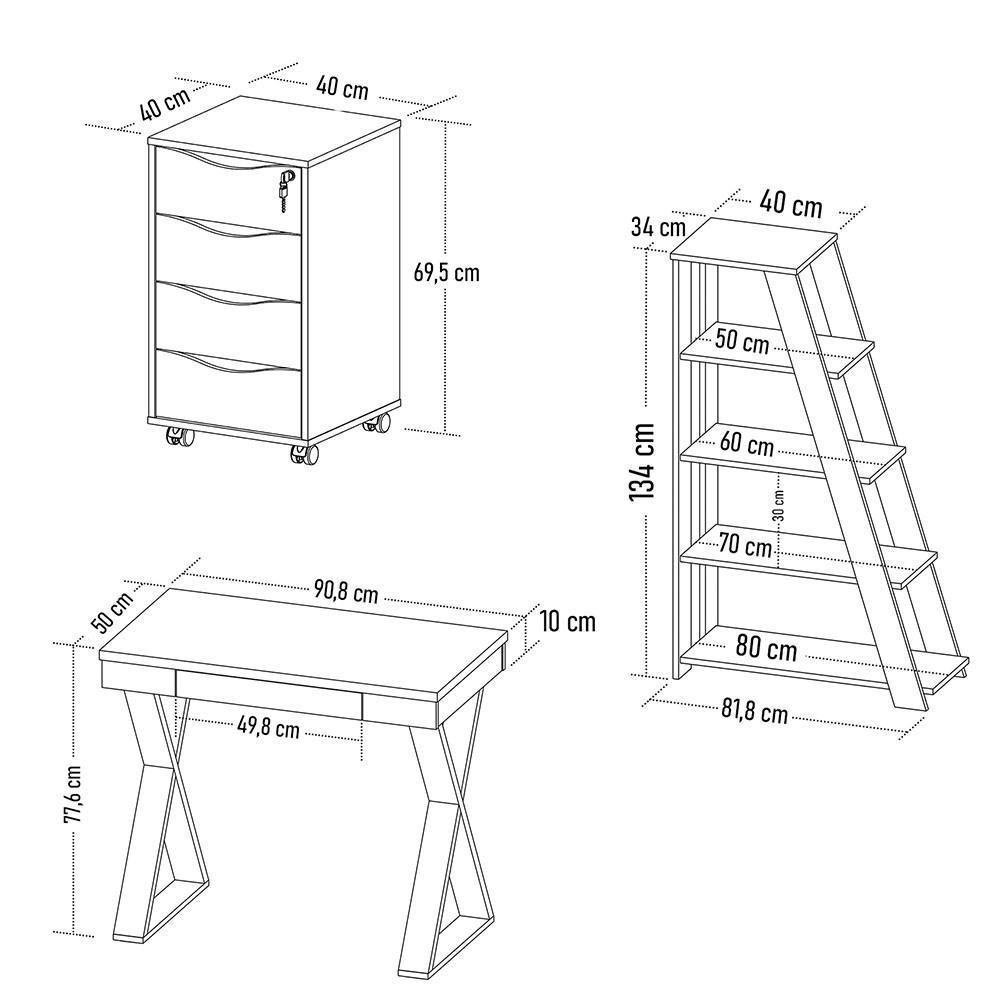 Conjunto Escritório Home Office 3 Peças Veneti A06 Branco - Mpozenato - 4