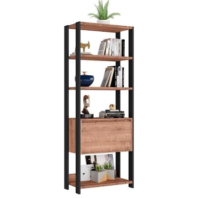 Estante Livreiro 1 Porta Estilo Industrial Chess F04 Preto/solanum - Mpozenato