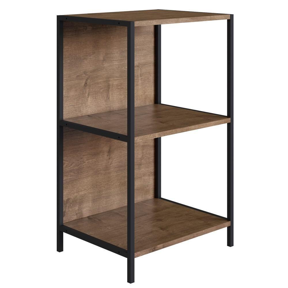 Estante Decorativa Baixa Estilo Industrial Steel Quadra 27867 Vermont Base Preta - Artesano - 1