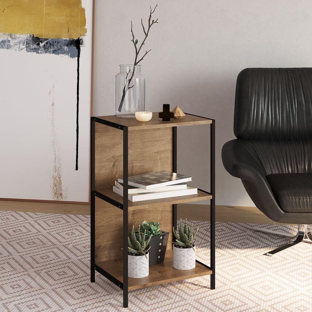 Estante Decorativa Baixa Estilo Industrial Steel Quadra 27867 Vermont Base Preta - Artesano - 2