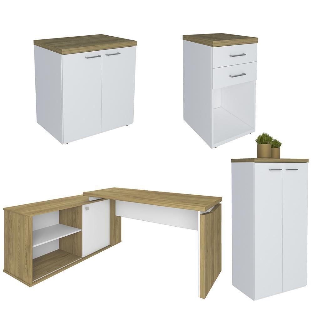 Conjunto Escritório Home Office 4 Peças Sharp A06 Olmo/branco - Mpozenato - 1