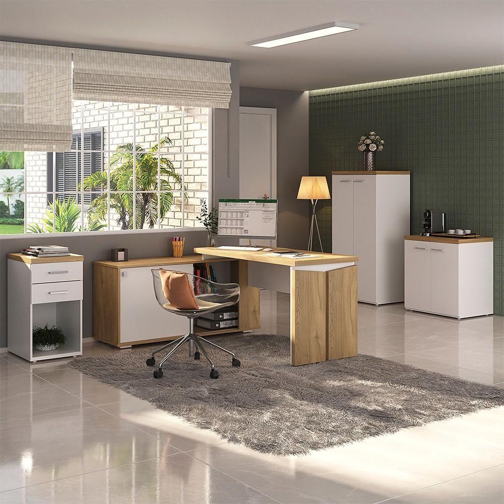 Conjunto Escritório Home Office 4 Peças Sharp A06 Olmo/branco - Mpozenato - 2