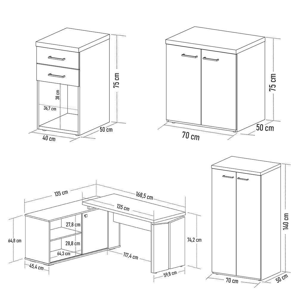 Conjunto Escritório Home Office 4 Peças Sharp A06 Olmo/branco - Mpozenato - 4