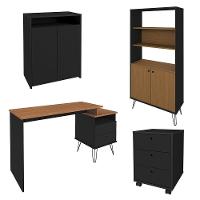 Conjunto Escritório Home Office 4 Peças Lux Industrial A06 Freijó/preto - Mpozenato - 1